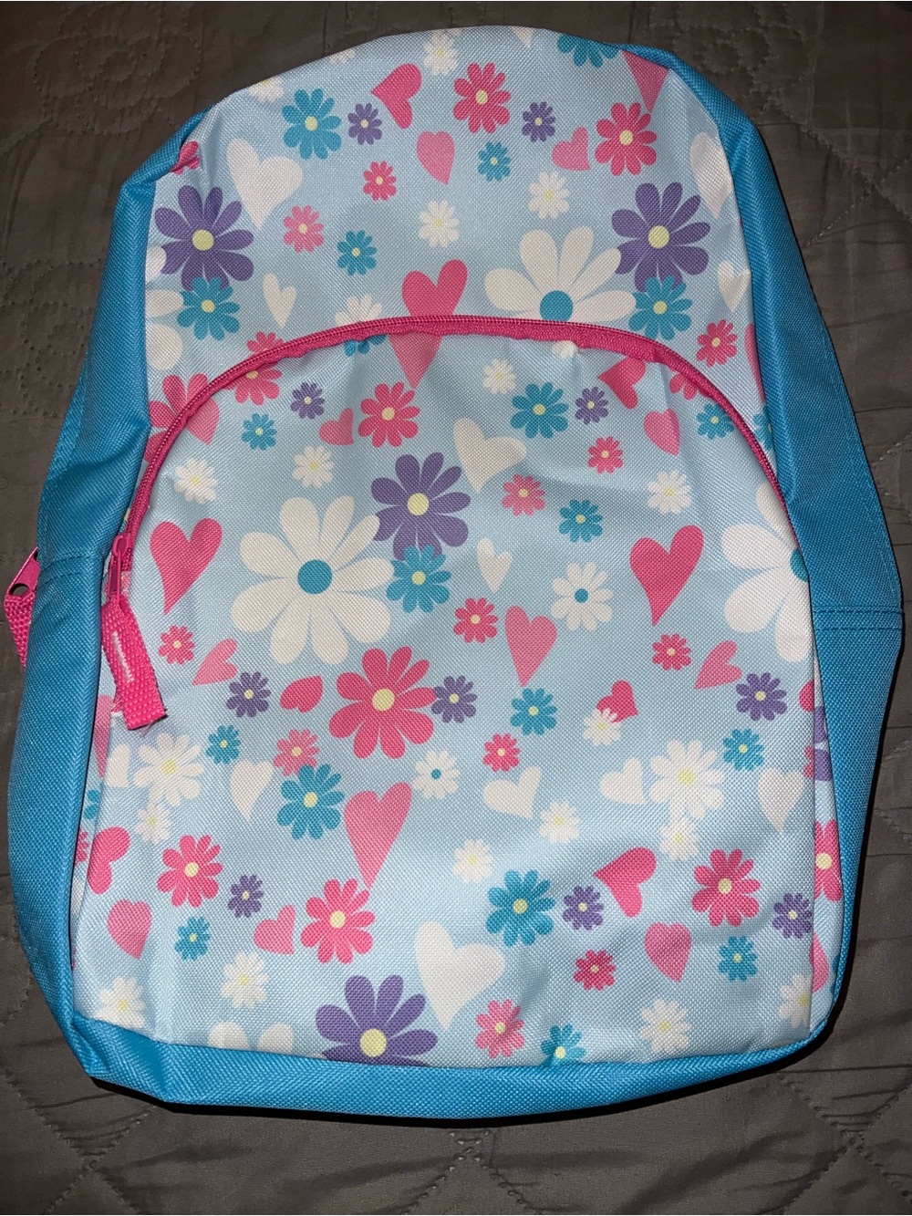 Kids Floral Heart Backpack - Light Blue & Pink